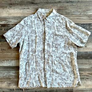 Tasso Elba Island Mens Hawaiian Shirt Button Down Silk/Linen Large Short Sleeve